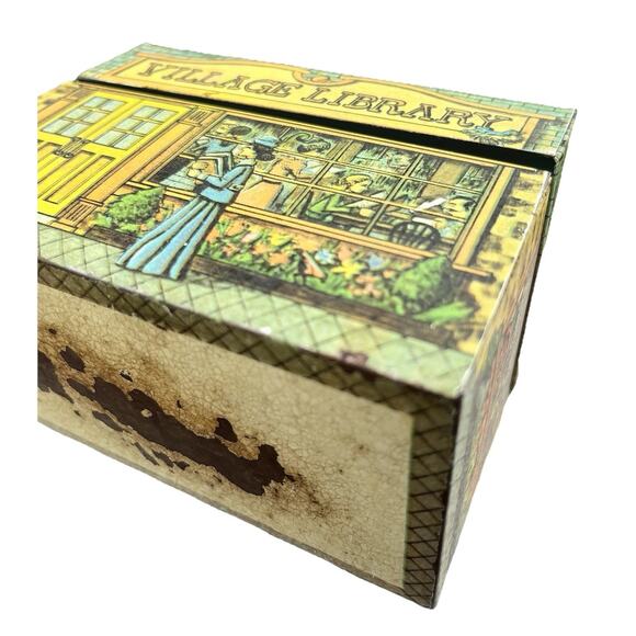 Vintage Tin Metal Recipe Box, 1979 Chein Industries Village Library Kitchen Use - Picture 10 of 14